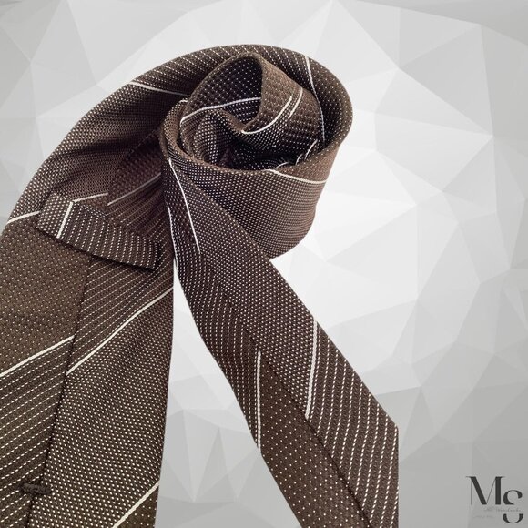 ERMENEGILDO ZEGNA XL Brown Striped Luxury Silk Tie Italy W: 3.25" EX COND - Picture 5 of 6